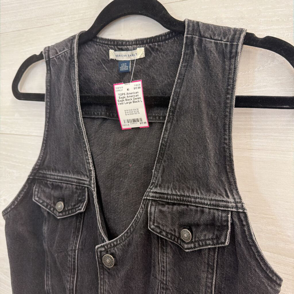 American Eagle Black Denim Vest Large