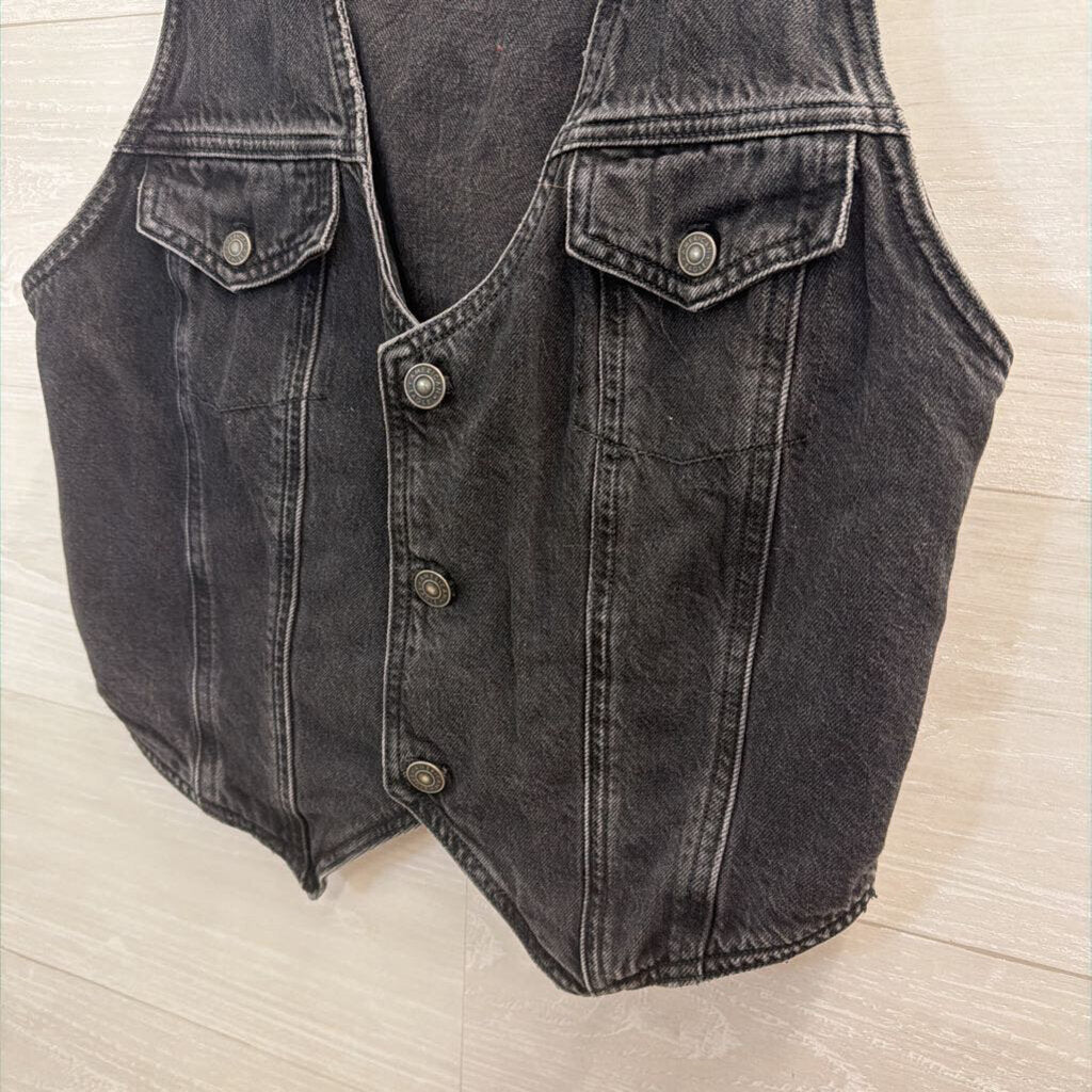 American Eagle Black Denim Vest Large
