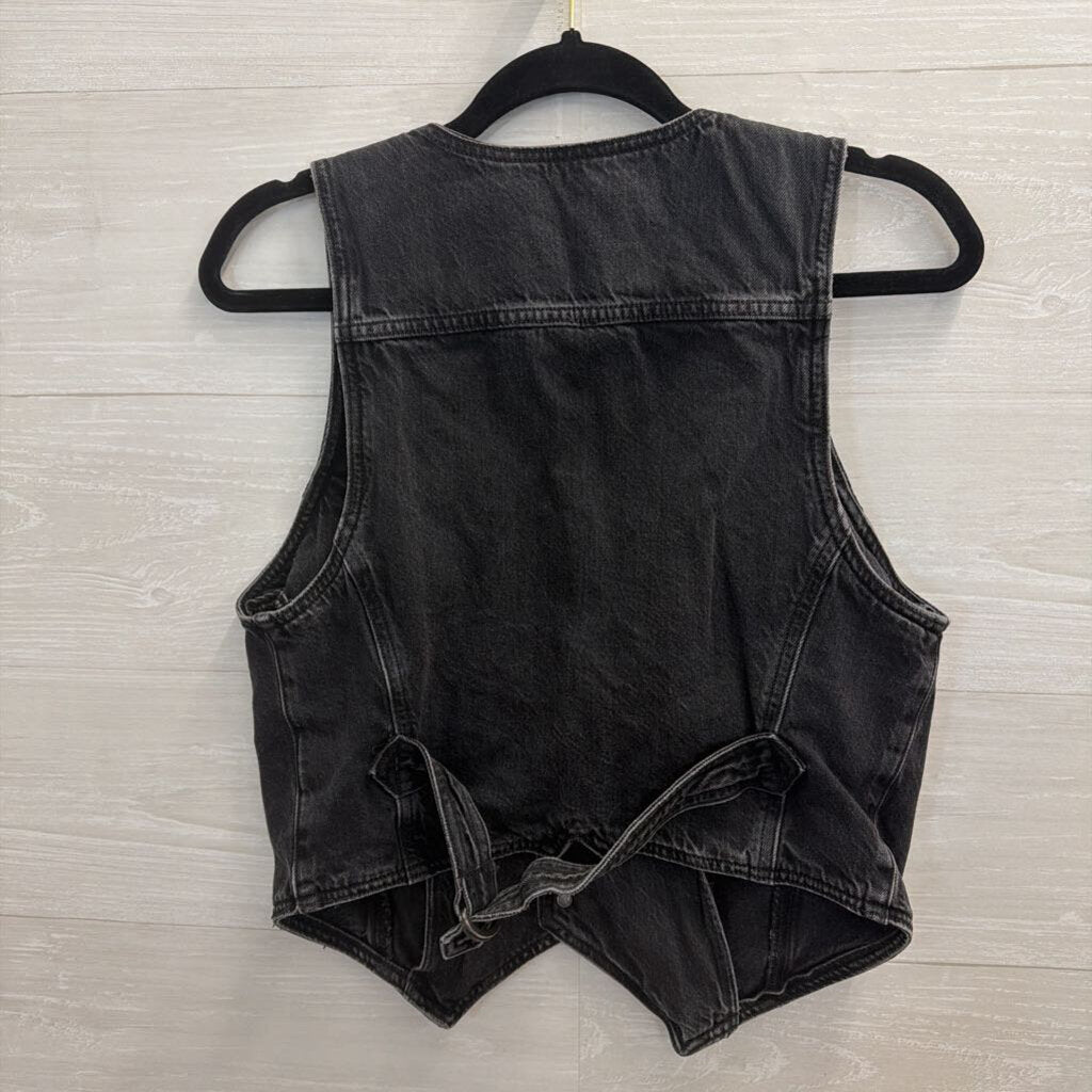 American Eagle Black Denim Vest Large