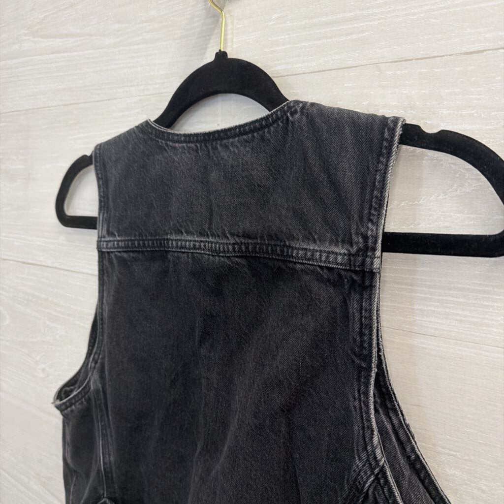 American Eagle Black Denim Vest Large