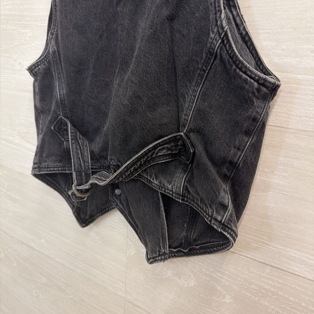 American Eagle Black Denim Vest Large