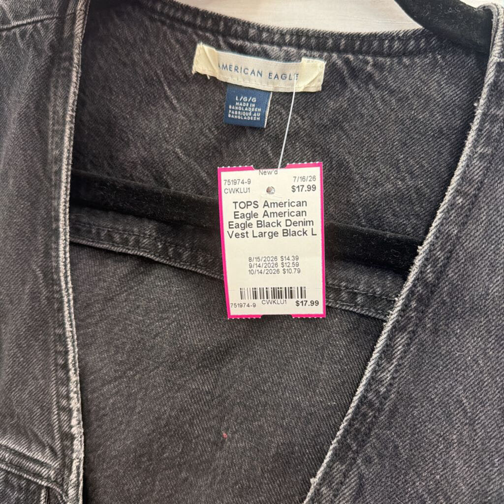 American Eagle Black Denim Vest Large
