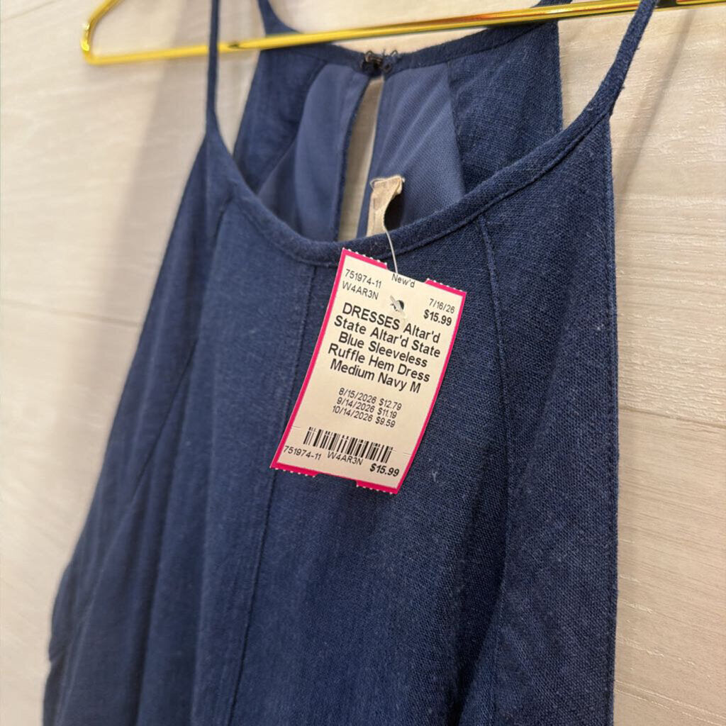Altar'd State Blue Sleeveless Ruffle Hem Dress Medium