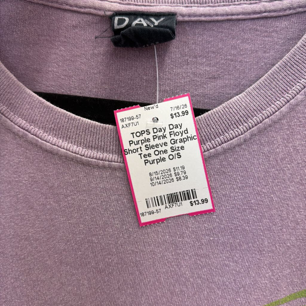 Day Purple Pink Floyd Short Sleeve Graphic Tee One Size