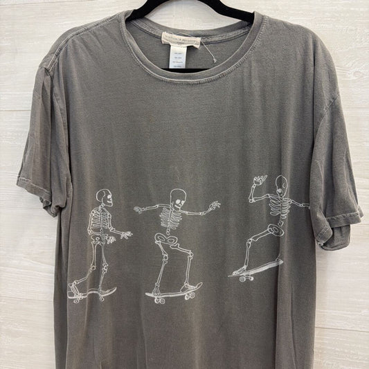 Project Social T Grey Skeleton Short Sleeve Graphic Tee One Size