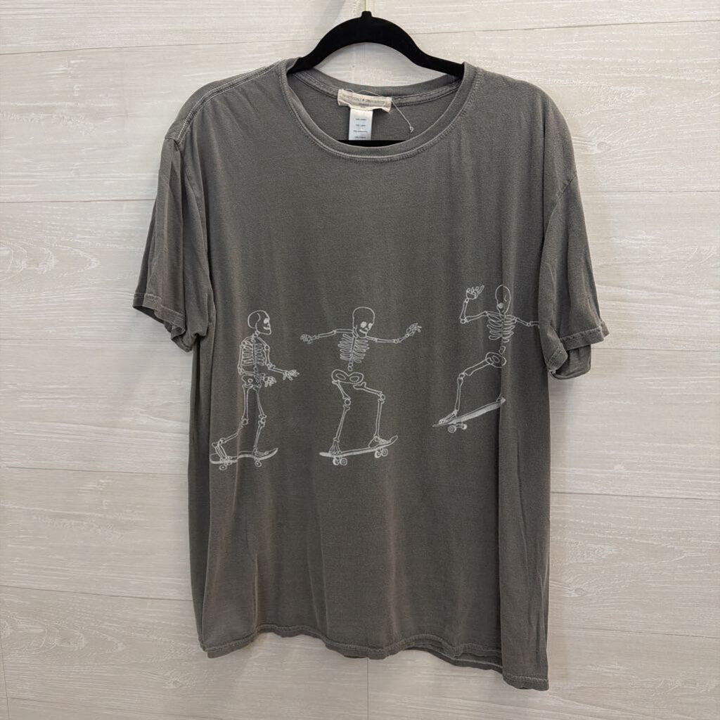 Project Social T Grey Skeleton Short Sleeve Graphic Tee One Size