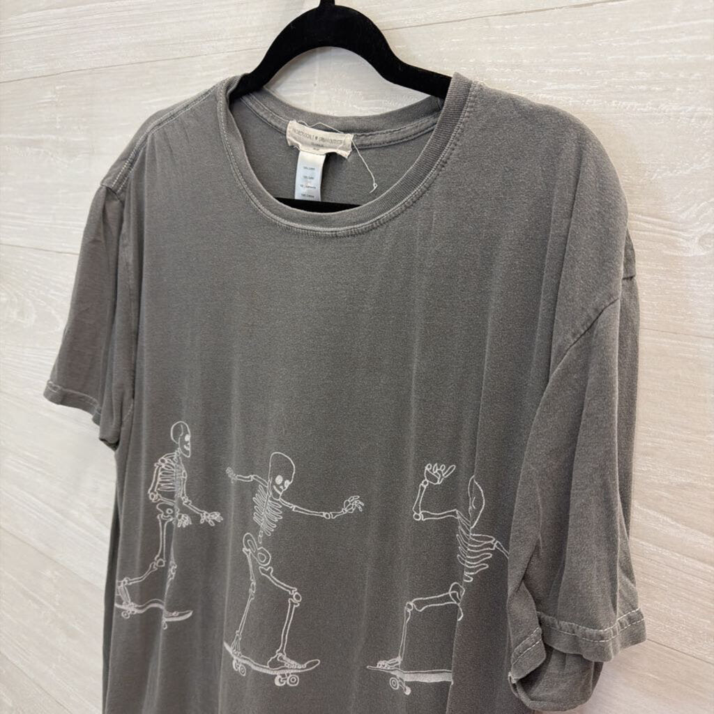 Project Social T Grey Skeleton Short Sleeve Graphic Tee One Size