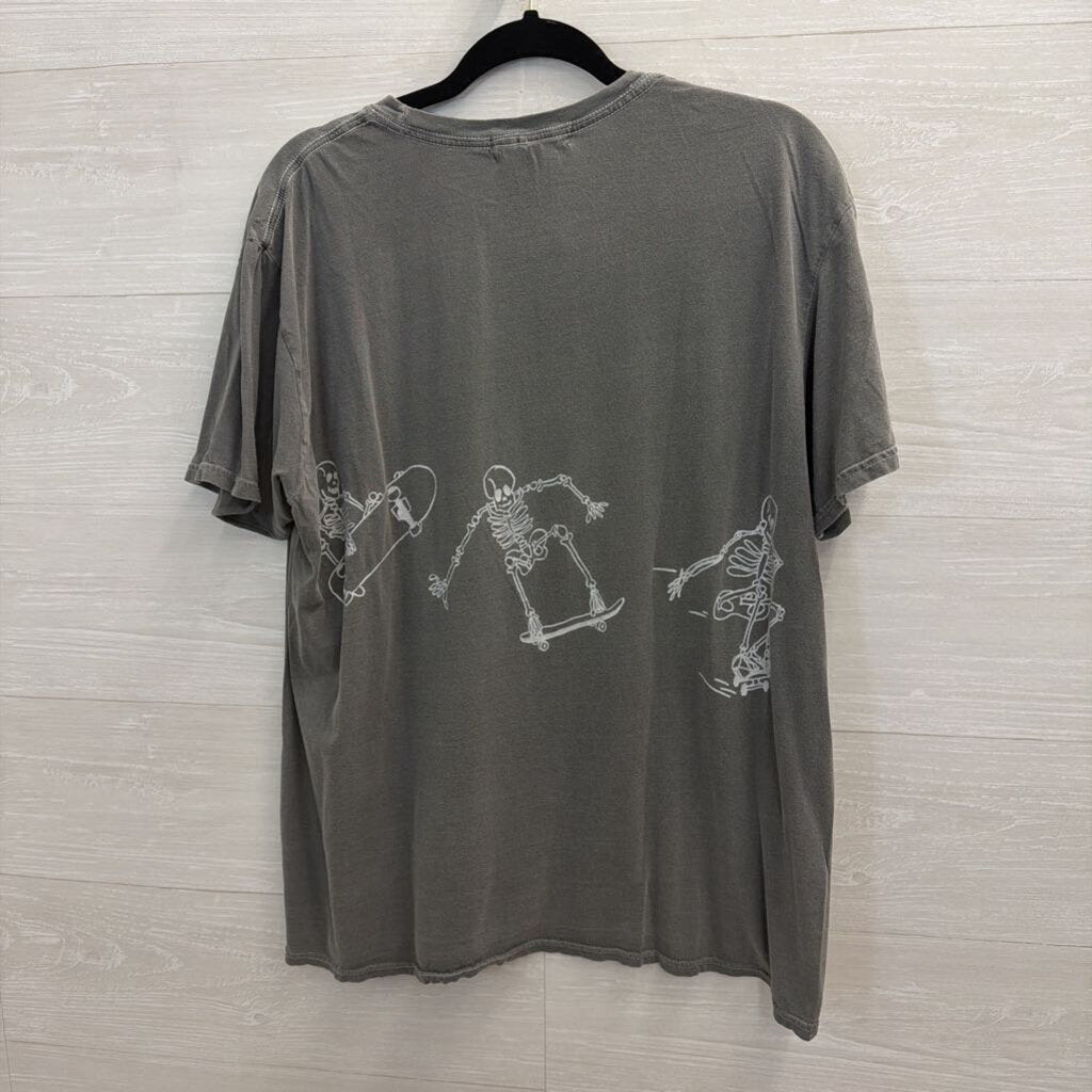 Project Social T Grey Skeleton Short Sleeve Graphic Tee One Size