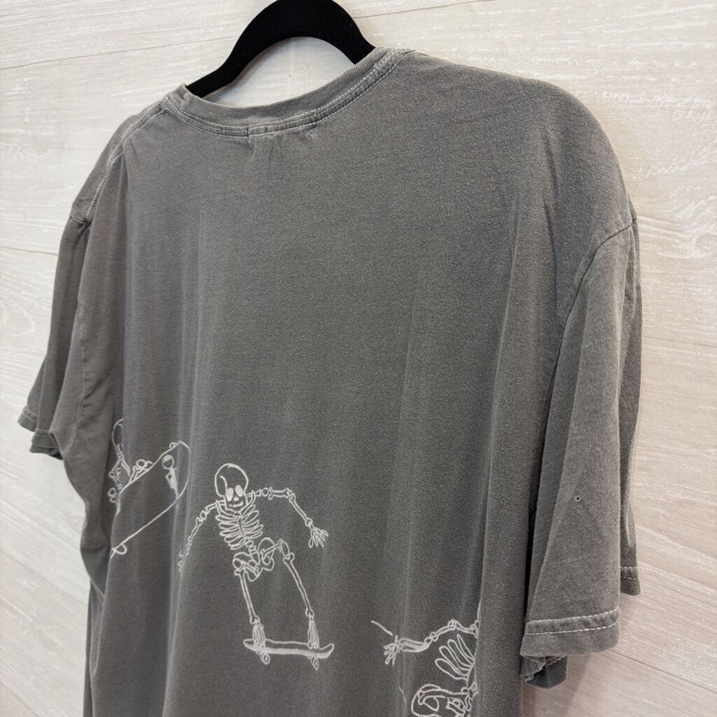Project Social T Grey Skeleton Short Sleeve Graphic Tee One Size