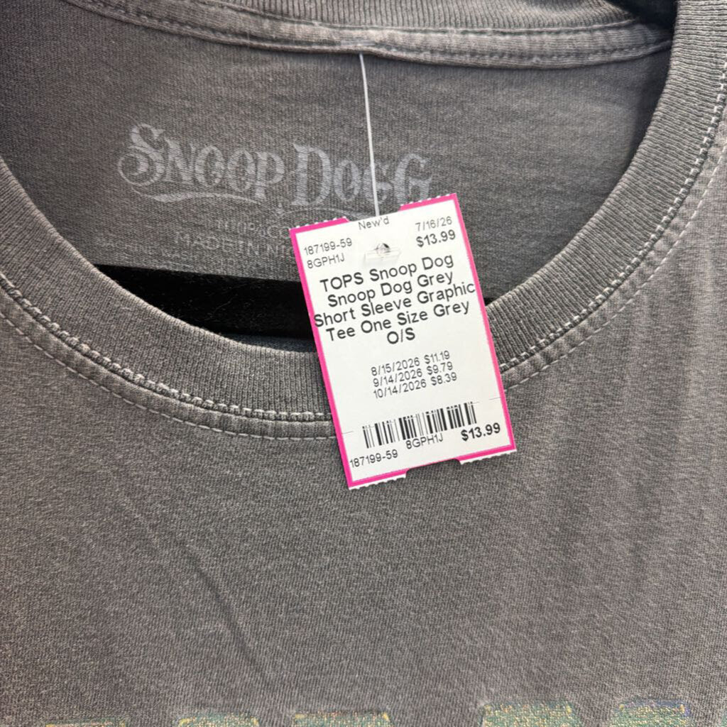 Snoop Dog Grey Short Sleeve Graphic Tee One Size