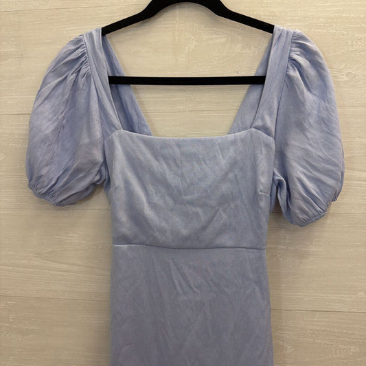 Andree Blue Short Puff Sleeve Tie Back Dress Small
