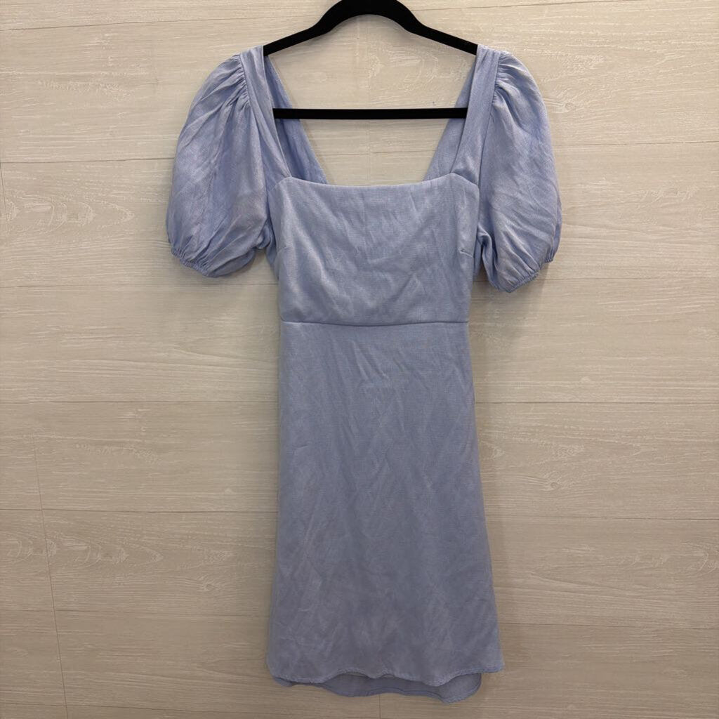 Andree Blue Short Puff Sleeve Tie Back Dress Small