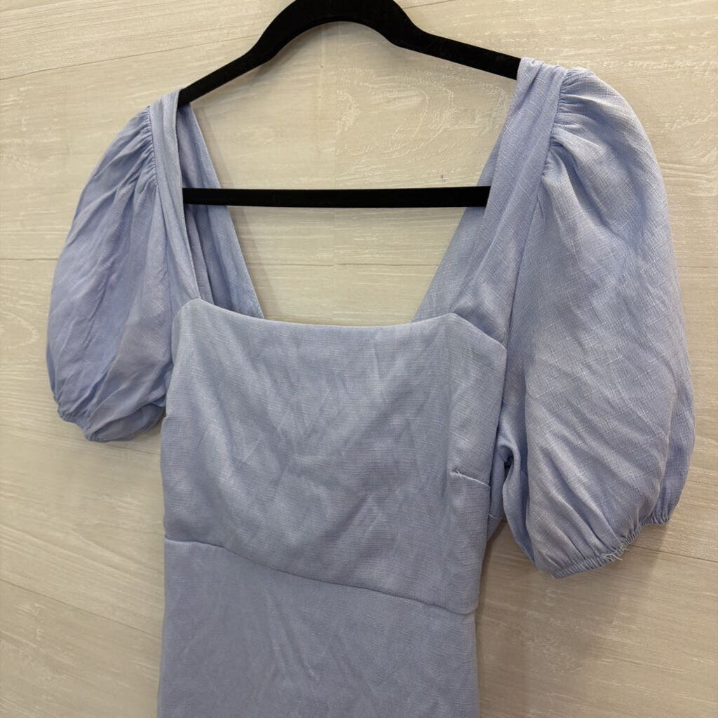 Andree Blue Short Puff Sleeve Tie Back Dress Small