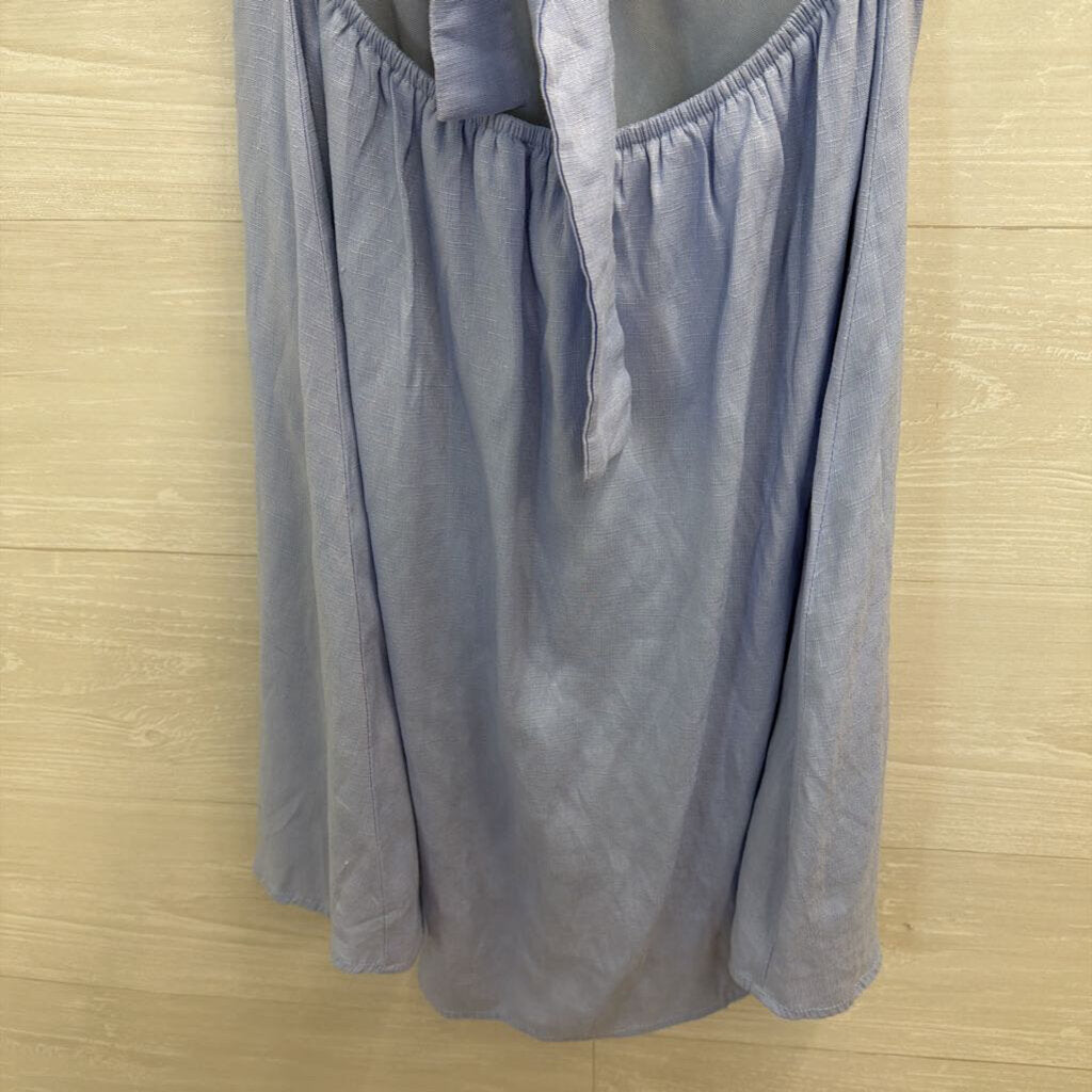 Andree Blue Short Puff Sleeve Tie Back Dress Small