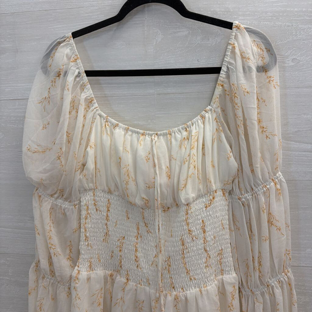 Sabo Skirt White/ Brown Print Long Sleeve Dress Medium