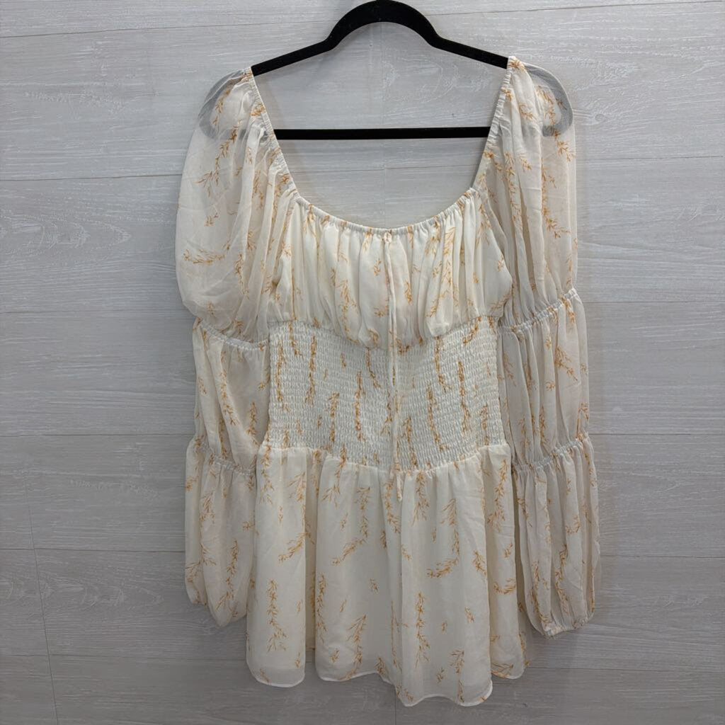 Sabo Skirt White/ Brown Print Long Sleeve Dress Medium