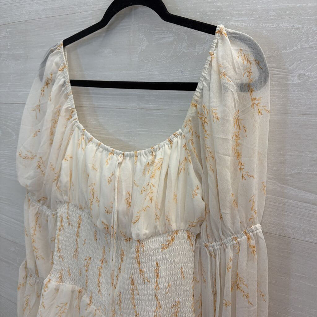 Sabo Skirt White/ Brown Print Long Sleeve Dress Medium