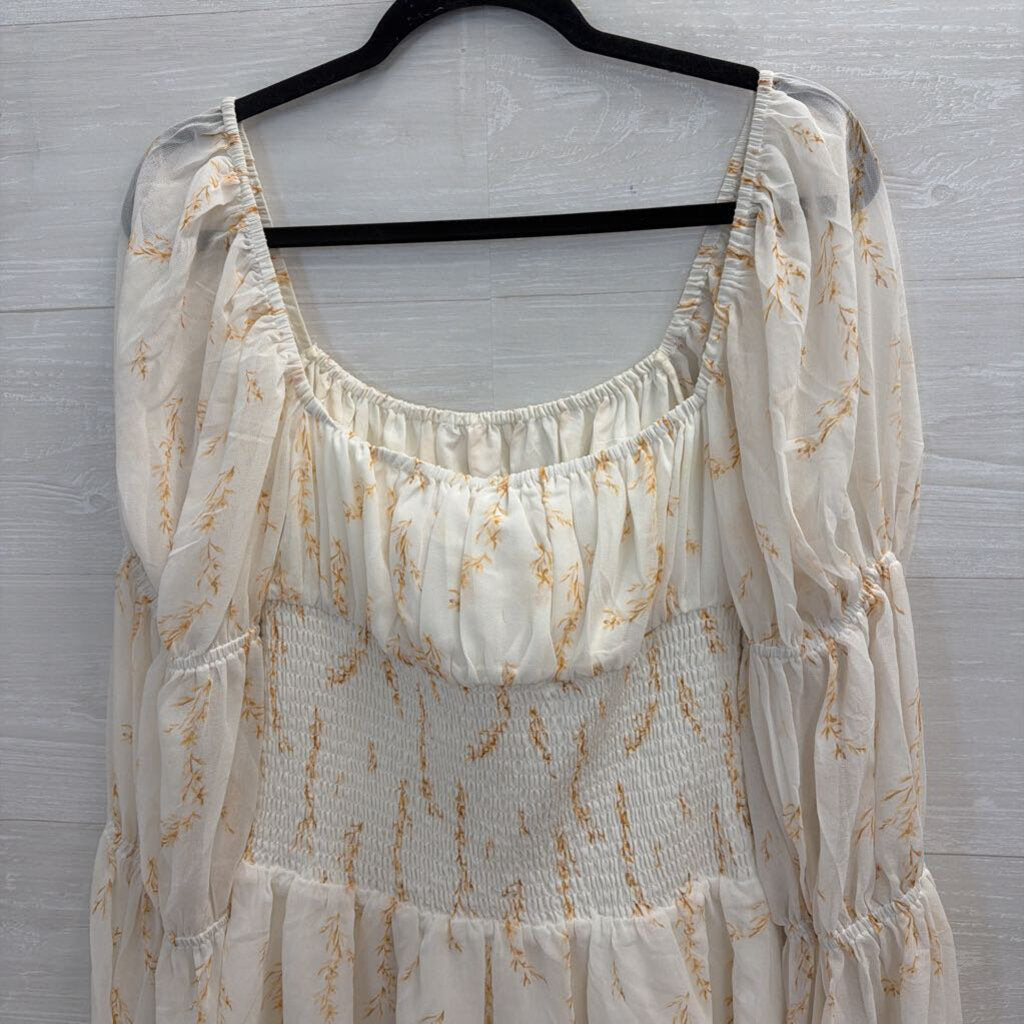 Sabo Skirt White/ Brown Print Long Sleeve Dress Medium