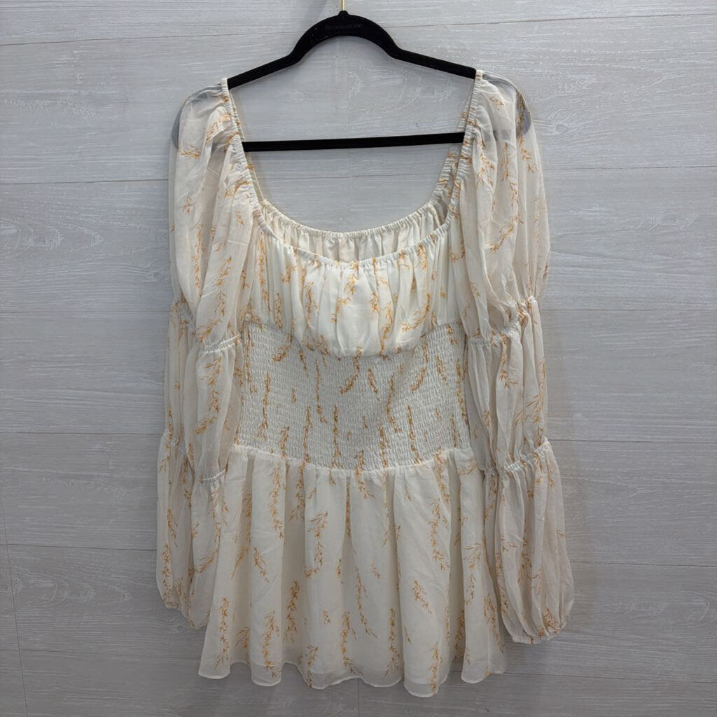 Sabo Skirt White/ Brown Print Long Sleeve Dress Medium