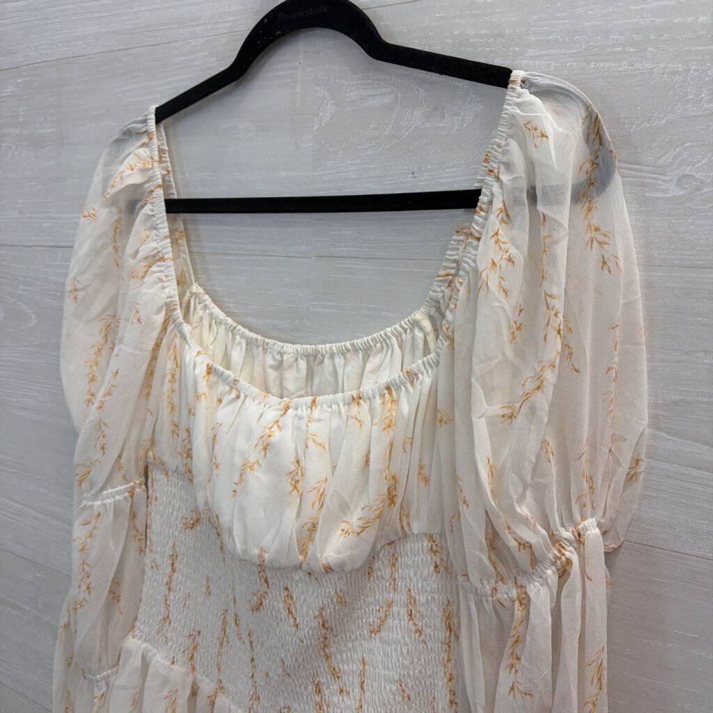 Sabo Skirt White/ Brown Print Long Sleeve Dress Medium