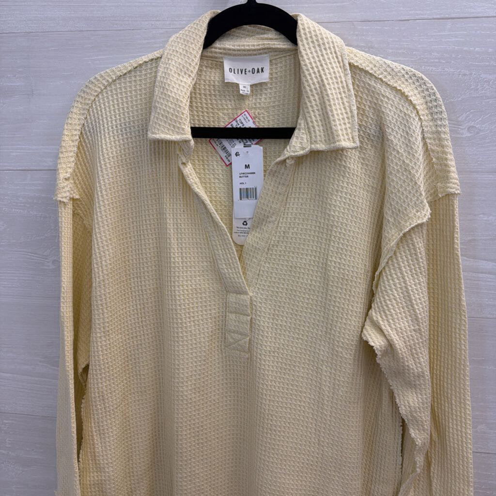 Olive and Oak Yellow Textured Long Sleeve Top Medium