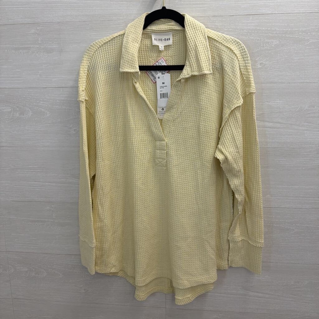 Olive and Oak Yellow Textured Long Sleeve Top Medium