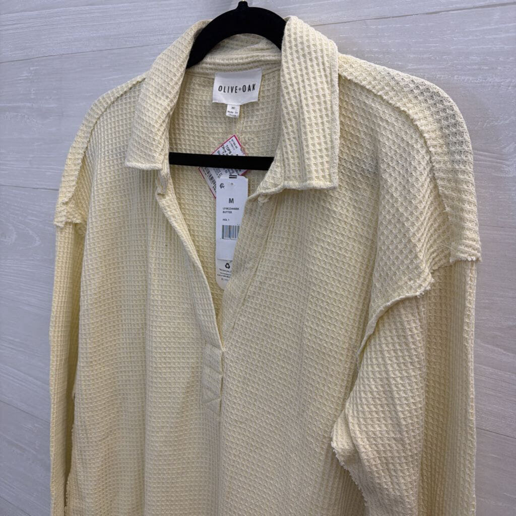 Olive and Oak Yellow Textured Long Sleeve Top Medium