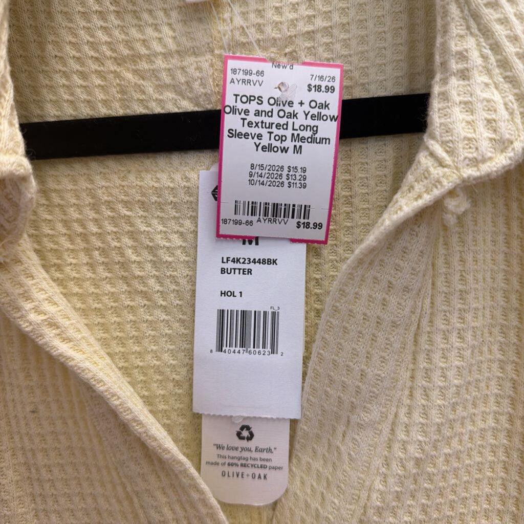 Olive and Oak Yellow Textured Long Sleeve Top Medium