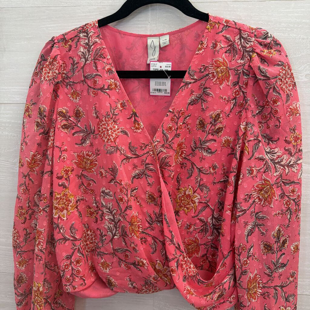 Joie Pink Print Cropped Long Sleeve Top Large