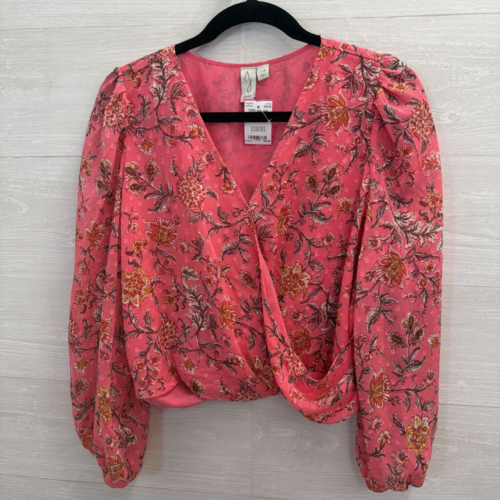 Joie Pink Print Cropped Long Sleeve Top Large