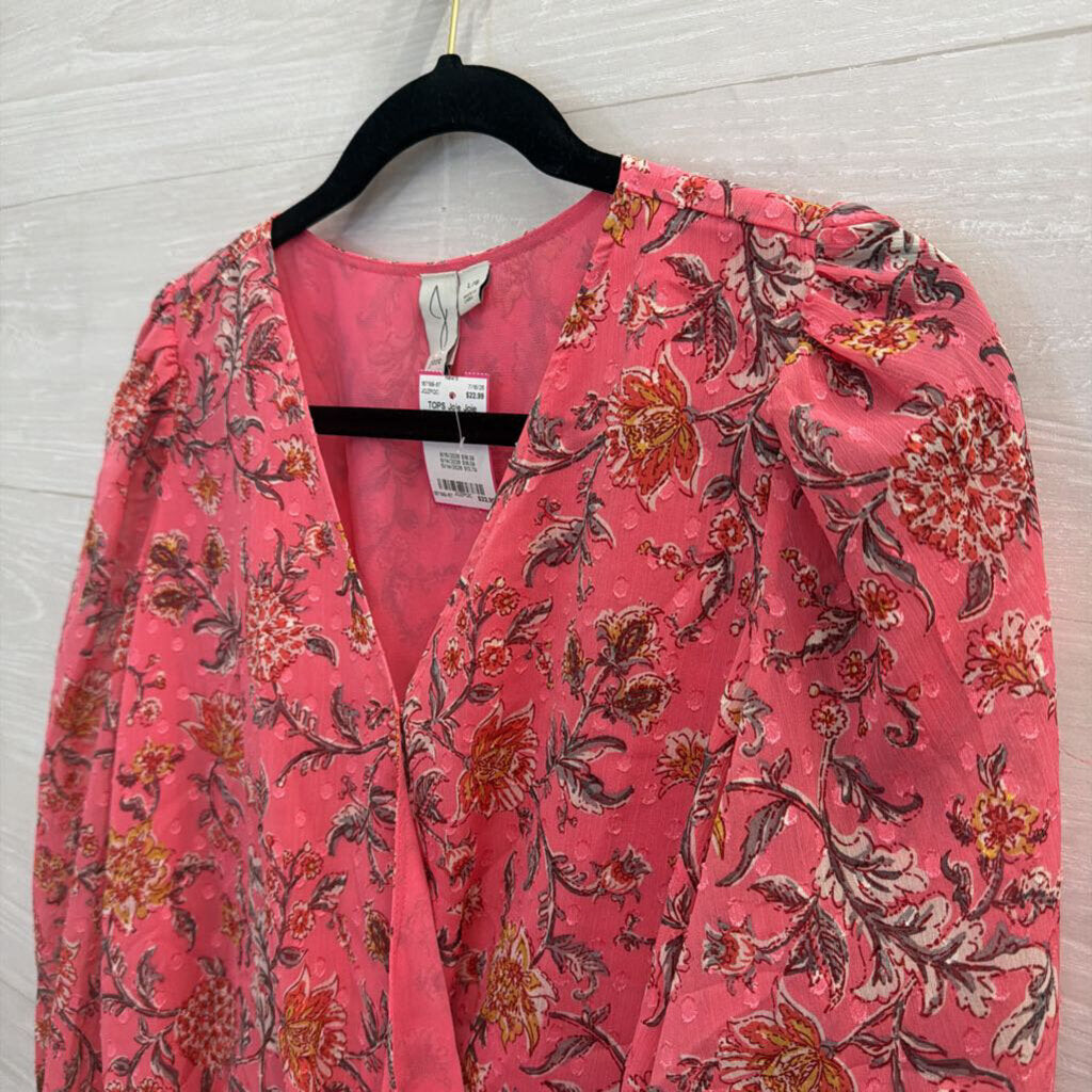 Joie Pink Print Cropped Long Sleeve Top Large