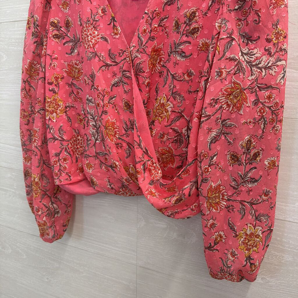 Joie Pink Print Cropped Long Sleeve Top Large