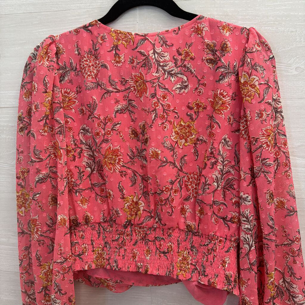 Joie Pink Print Cropped Long Sleeve Top Large