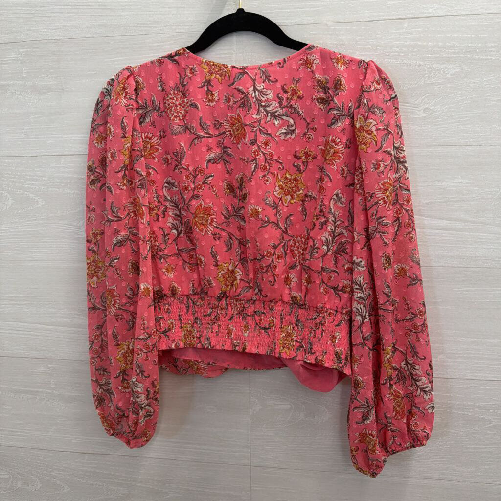 Joie Pink Print Cropped Long Sleeve Top Large