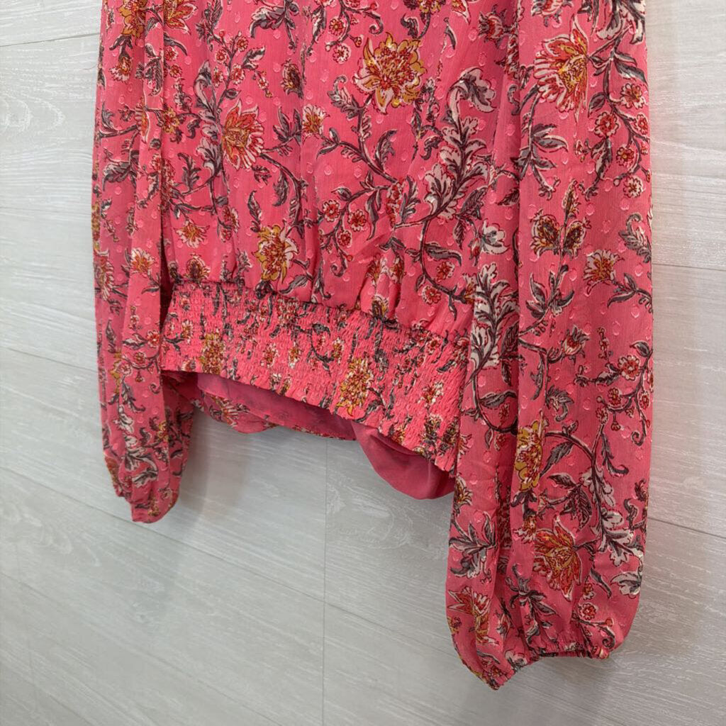 Joie Pink Print Cropped Long Sleeve Top Large