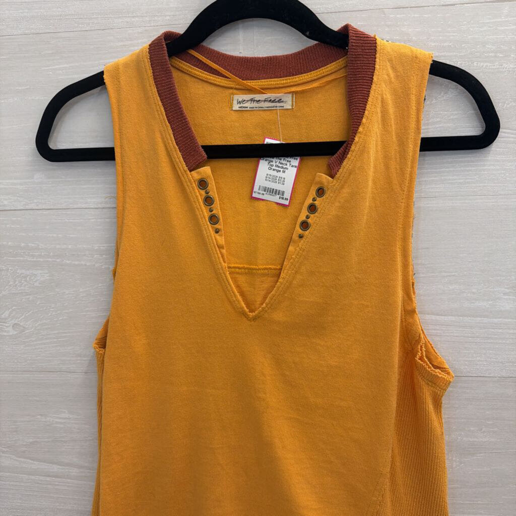 We The Free Orange V Neck Tank Top Medium