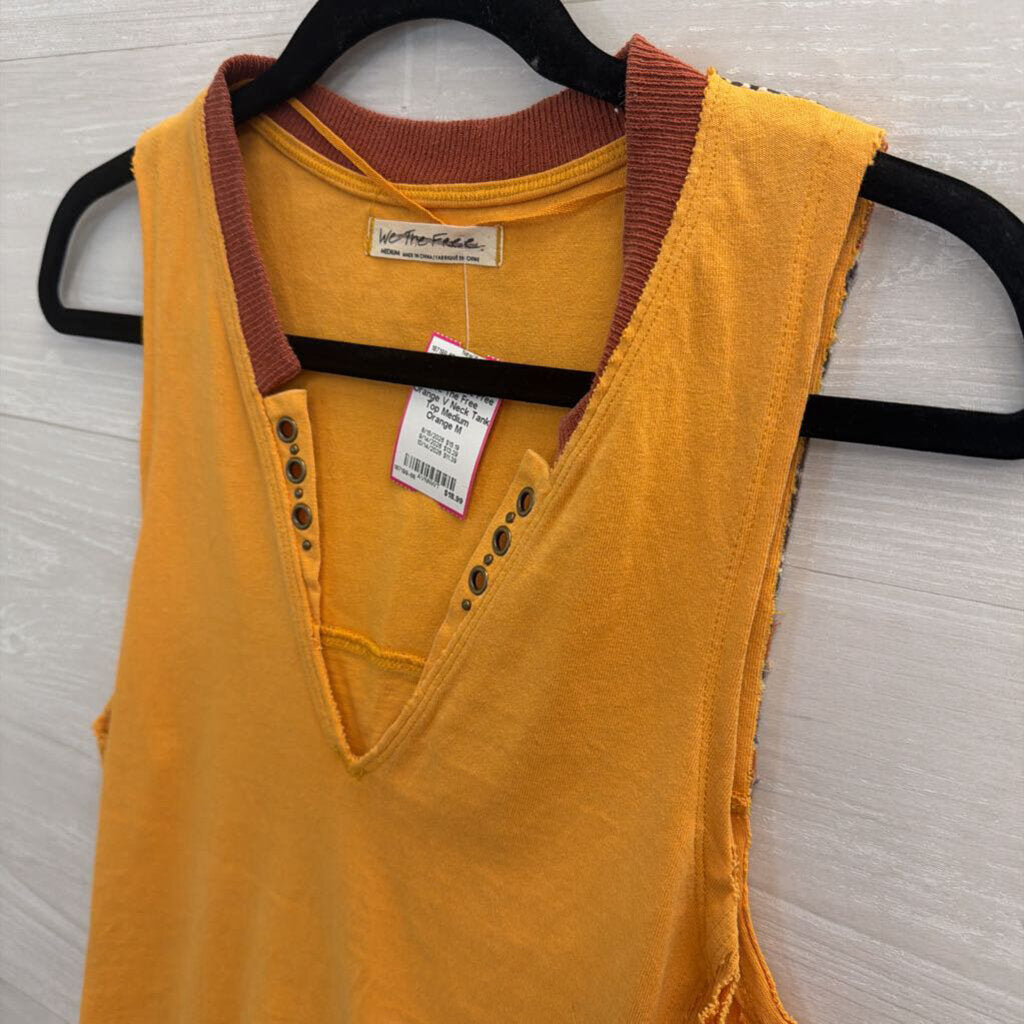 We The Free Orange V Neck Tank Top Medium
