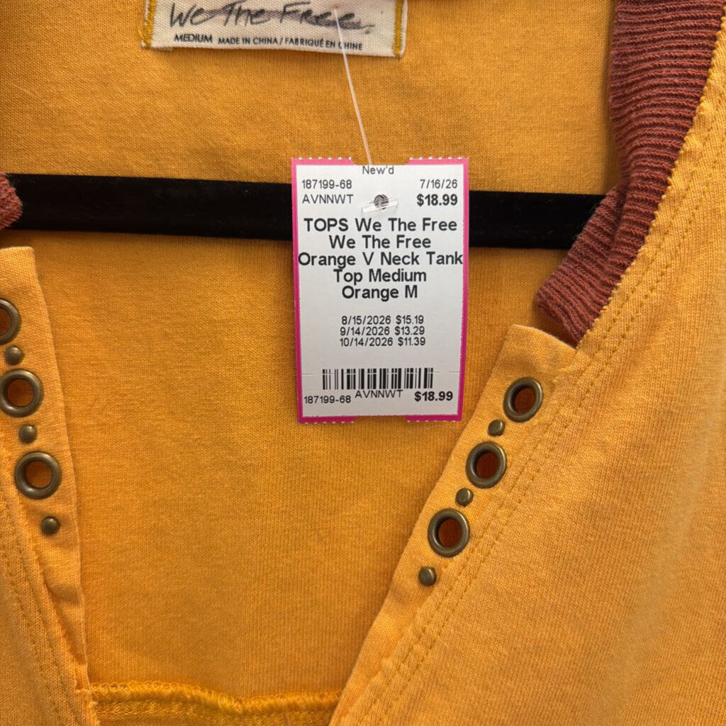 We The Free Orange V Neck Tank Top Medium
