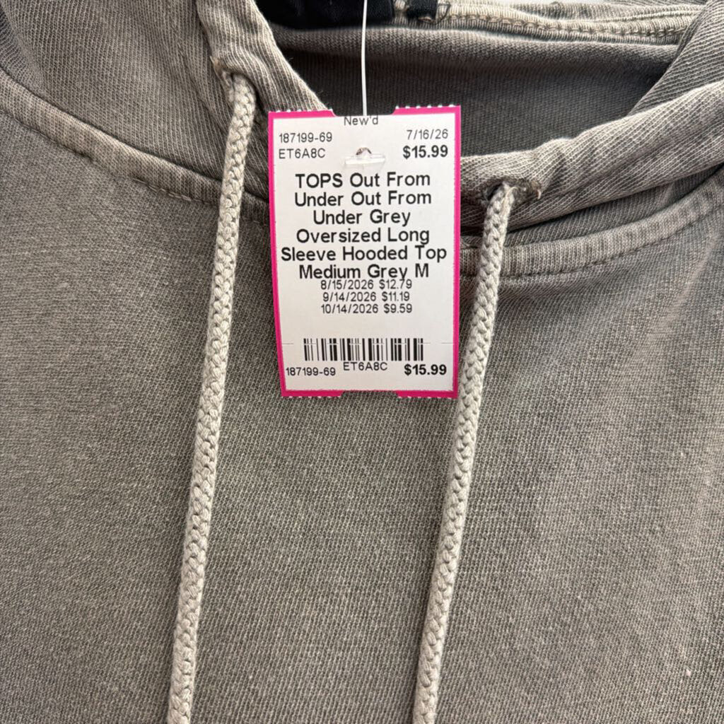 Out From Under Grey Oversized Long Sleeve Hooded Top Medium