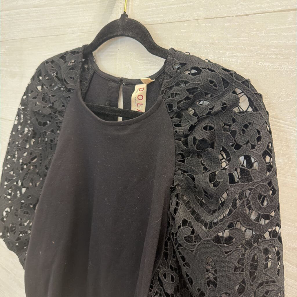 Dolan Black Lace Long Puff Sleeve Top Medium