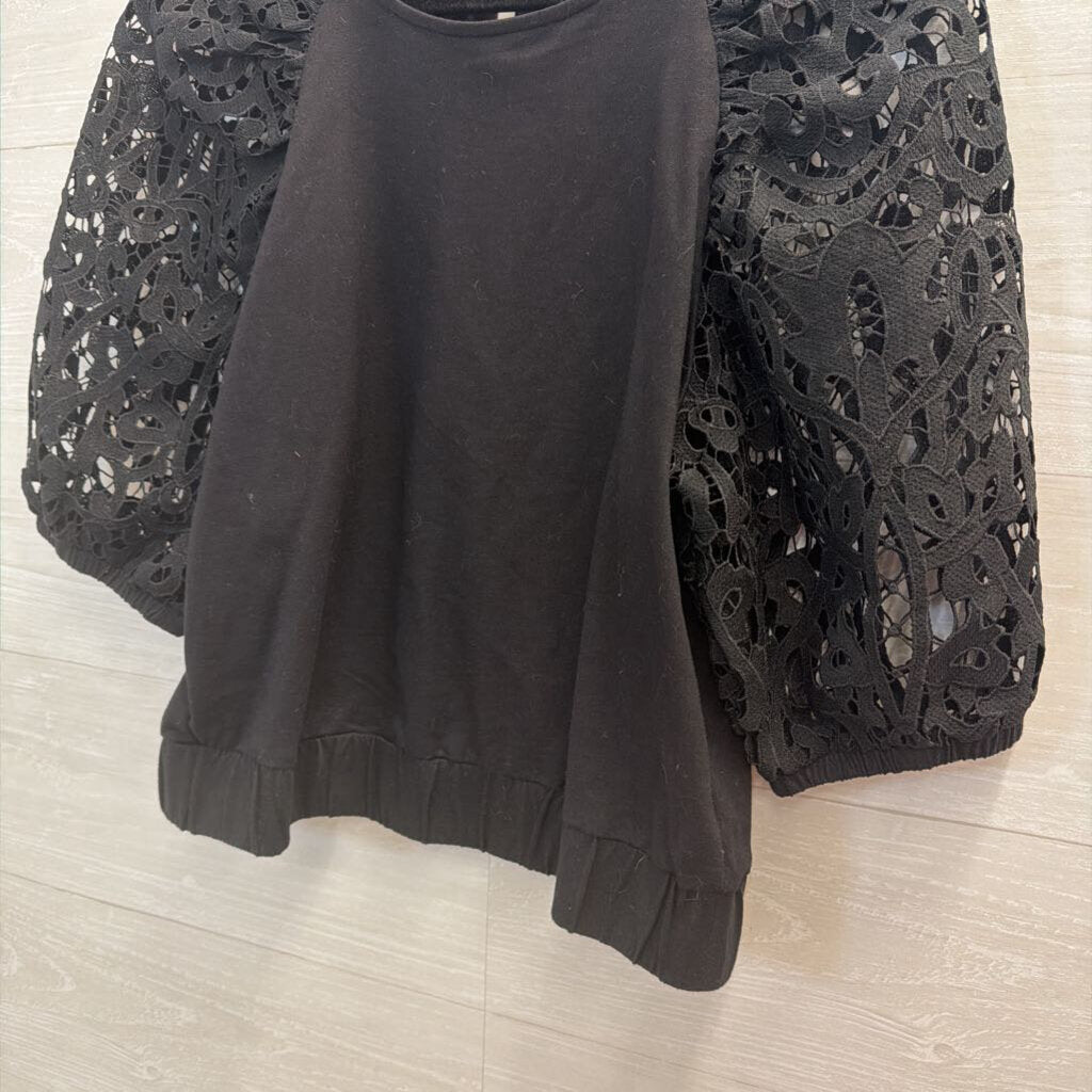 Dolan Black Lace Long Puff Sleeve Top Medium