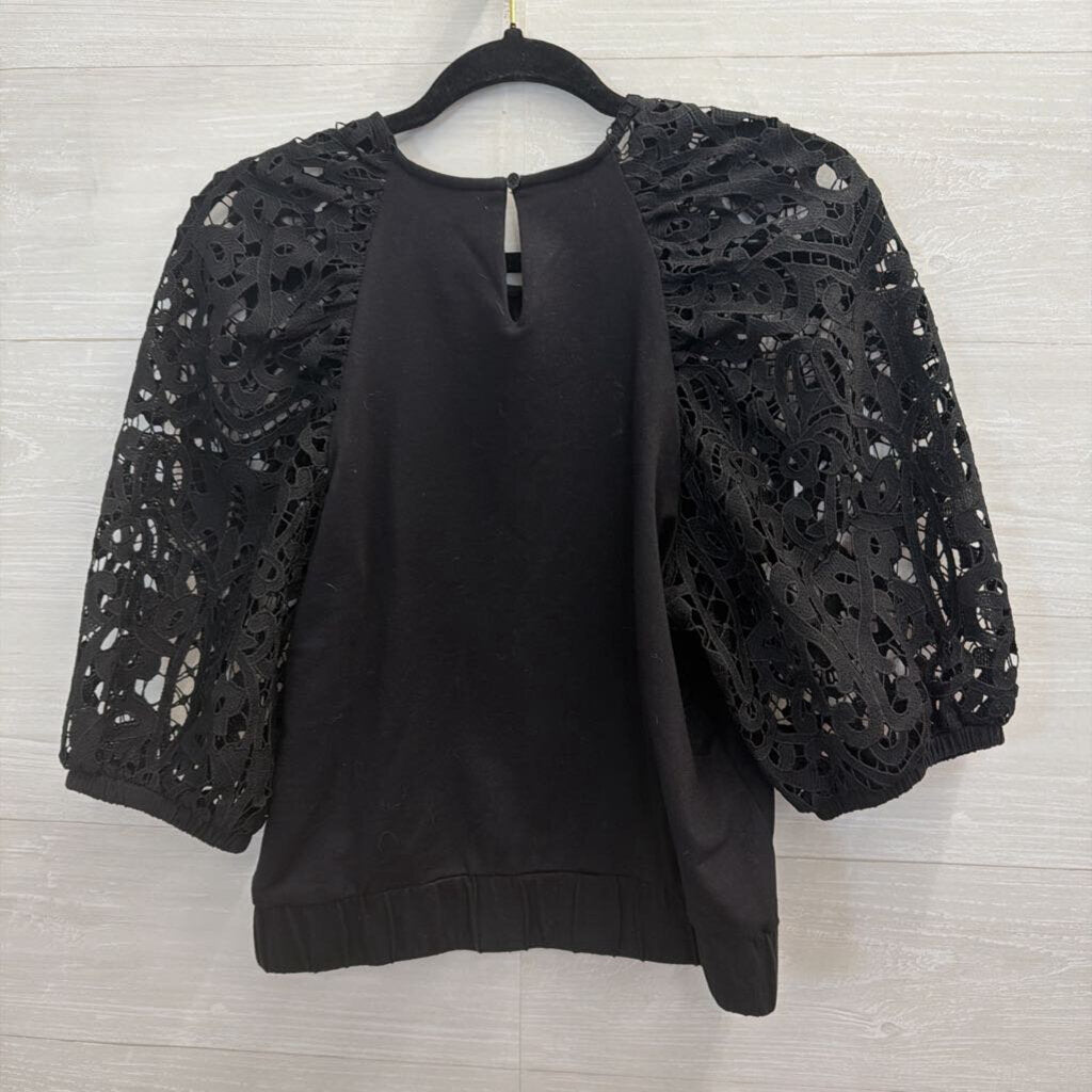 Dolan Black Lace Long Puff Sleeve Top Medium