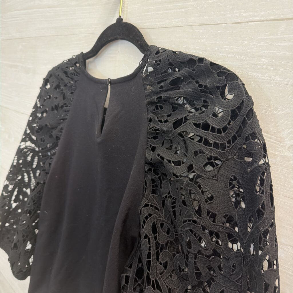 Dolan Black Lace Long Puff Sleeve Top Medium