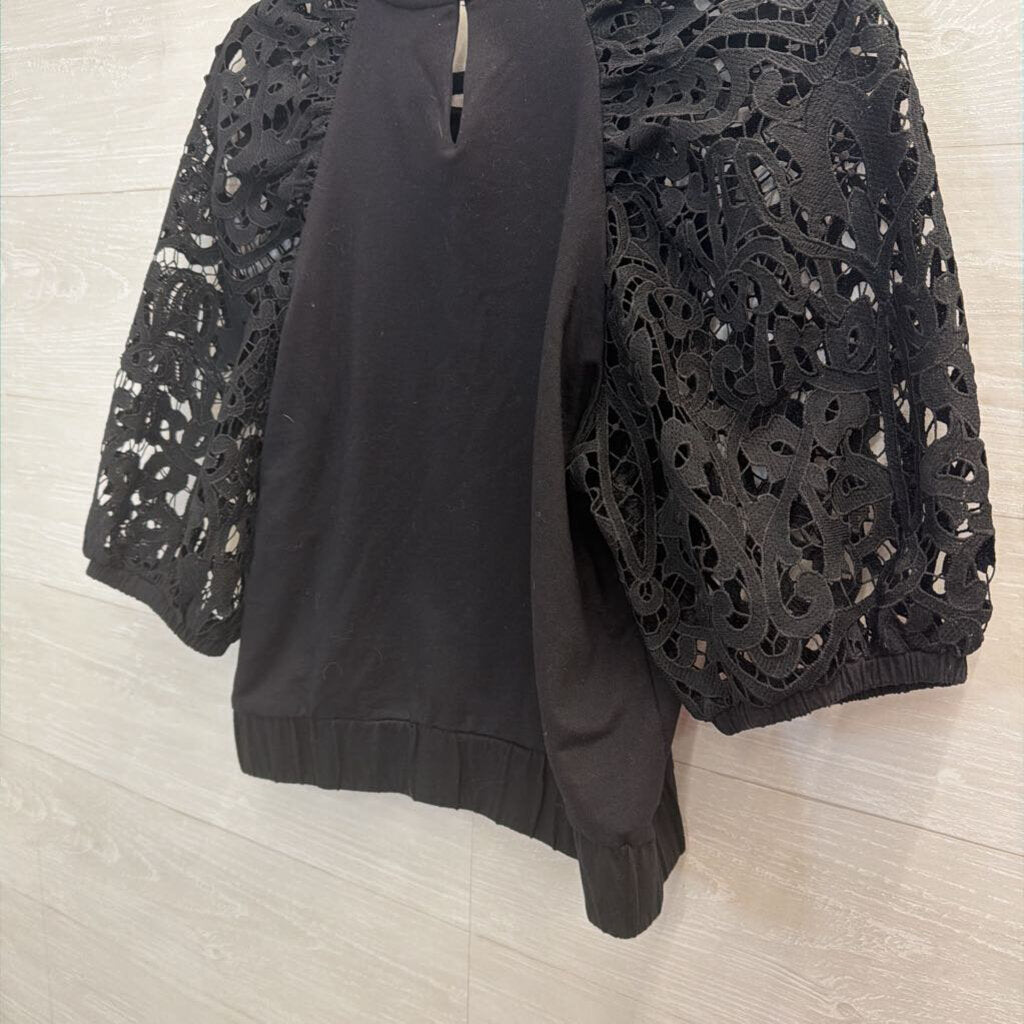 Dolan Black Lace Long Puff Sleeve Top Medium