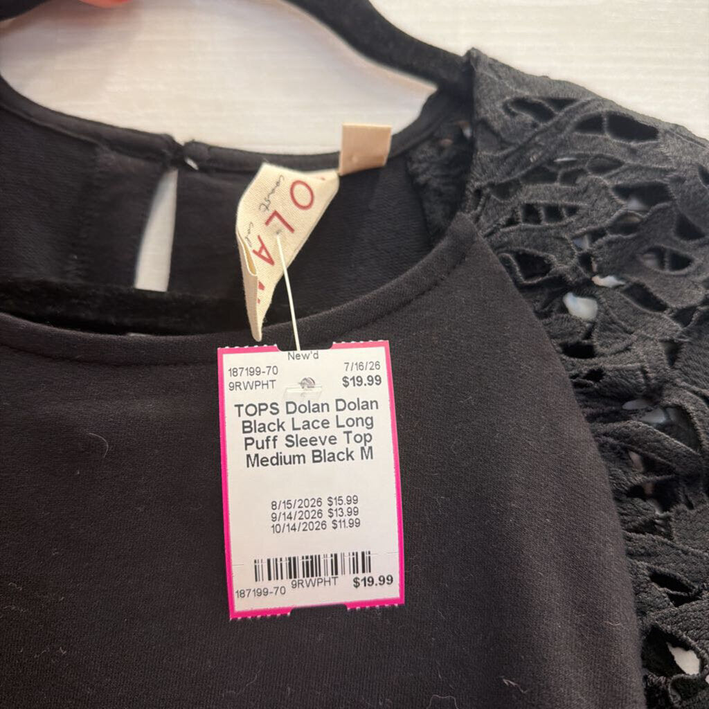 Dolan Black Lace Long Puff Sleeve Top Medium