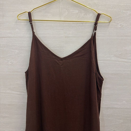 Charlie Holiday Brown Linen Blend Ruffle Hem Dress 8
