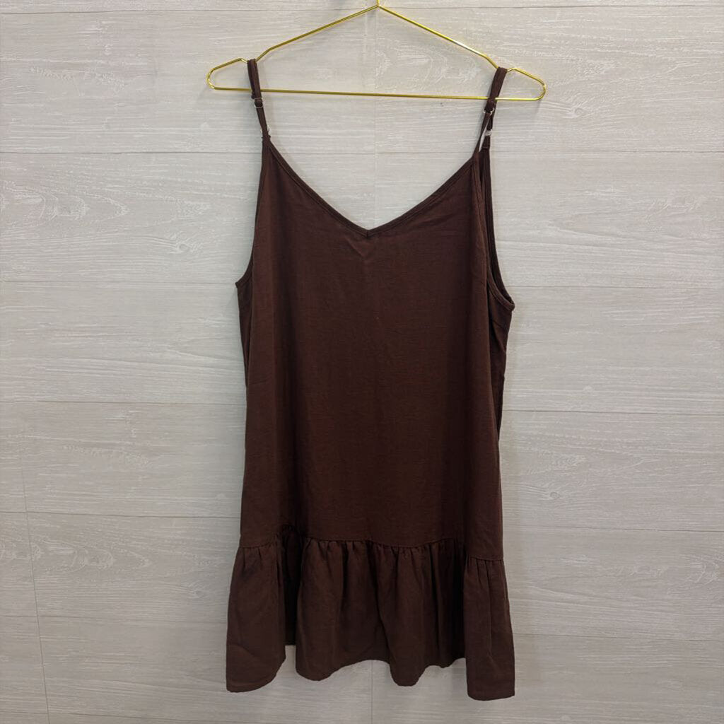 Charlie Holiday Brown Linen Blend Ruffle Hem Dress 8