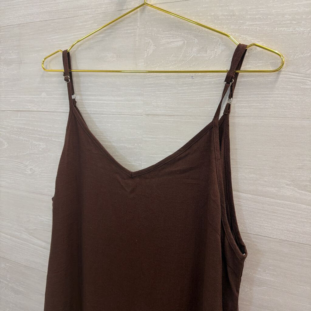 Charlie Holiday Brown Linen Blend Ruffle Hem Dress 8