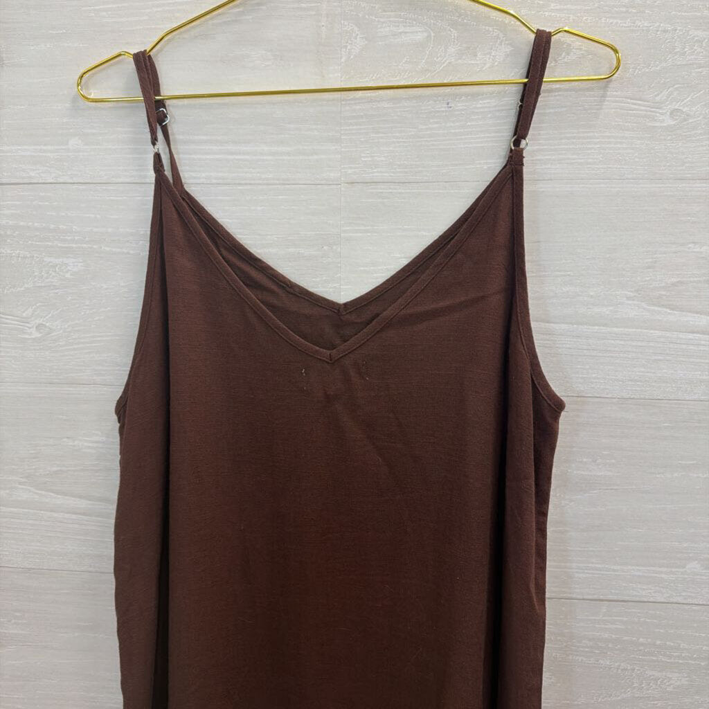 Charlie Holiday Brown Linen Blend Ruffle Hem Dress 8