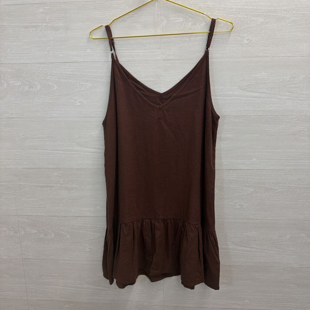 Charlie Holiday Brown Linen Blend Ruffle Hem Dress 8
